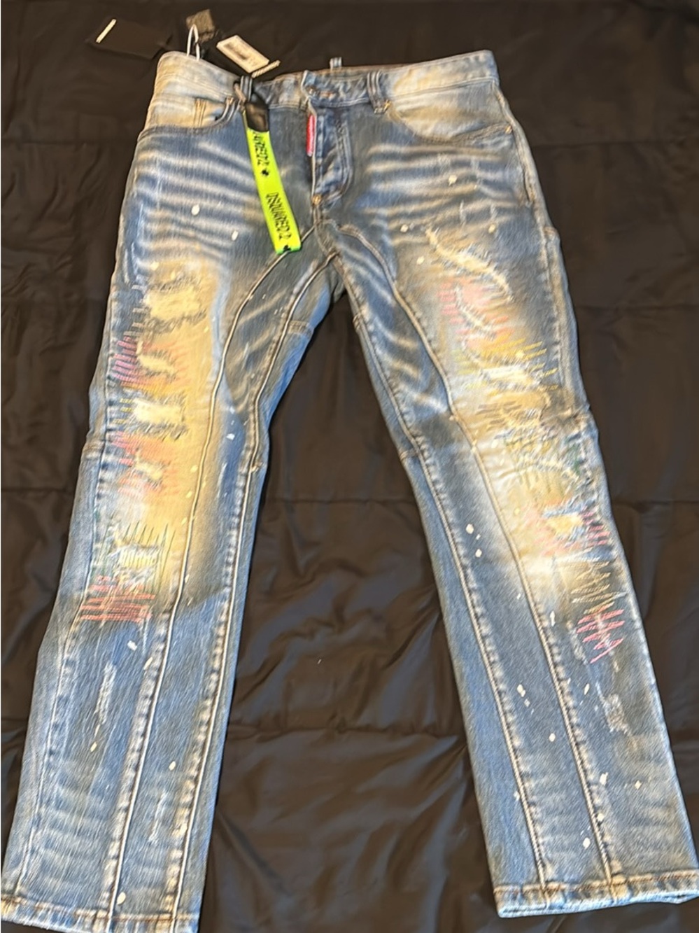 DSQUARED2 Blue Straight Jeans with Multicolor Paint Accents